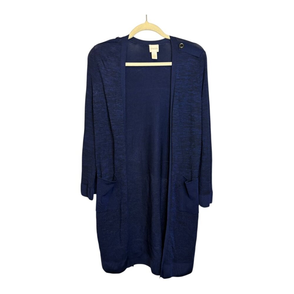 Chico's Sweater Women's‎ Size Small Cardigan Open Front Blue Chicos 0